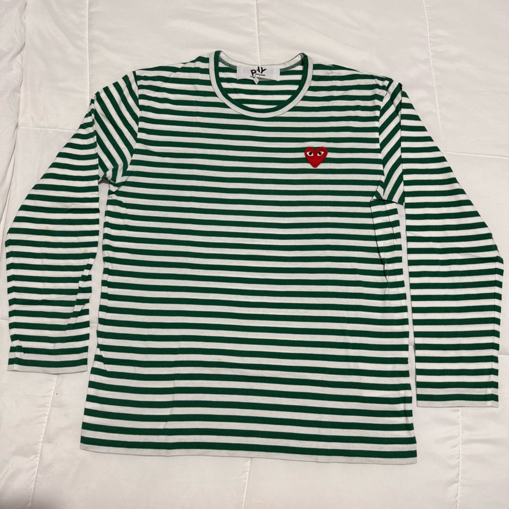 COMME DES GARÇONS PLAY Green & White Heart Long Sleeve T-Shirt